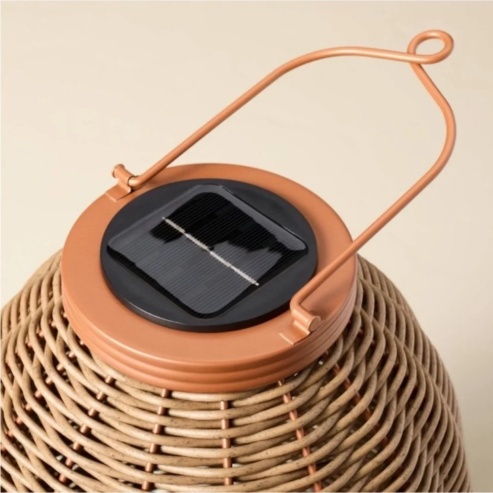 Hearth & Hand 18” Rattan Solar Outdoor Lantern NEW W/ TAG